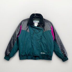VTG Skidoo Jacket Womens M Green Puffer Bomber Bombardier Snowmobile 90s